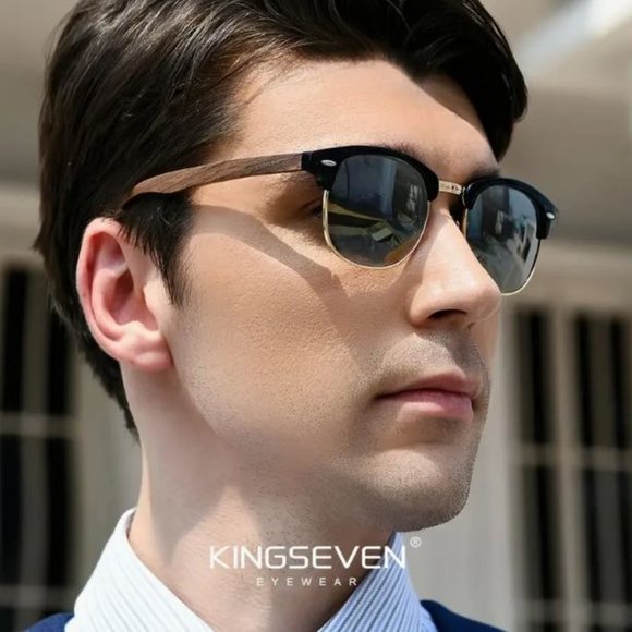 Unisex KINGSEVEN Black Walnut Men\'s Polarized Half Rim Sunglasses main image 6